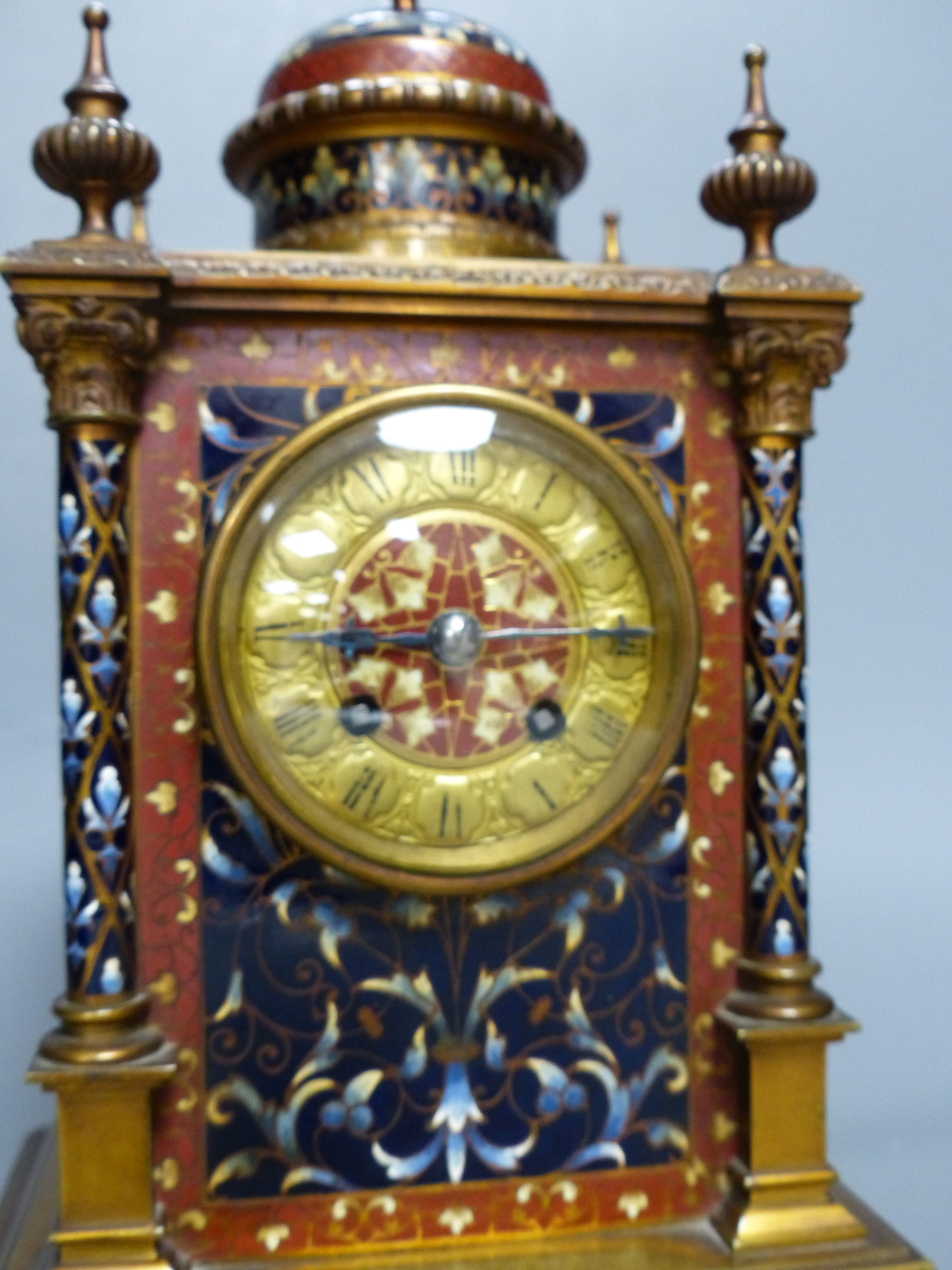 A 19th century champleve and gilt brass mantel clock, height 31cm